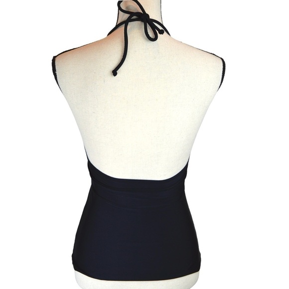 Hula Honey Black Halter Tie Ruffle Trim V Neck Tankini, Size Small - Picture 8 of 8